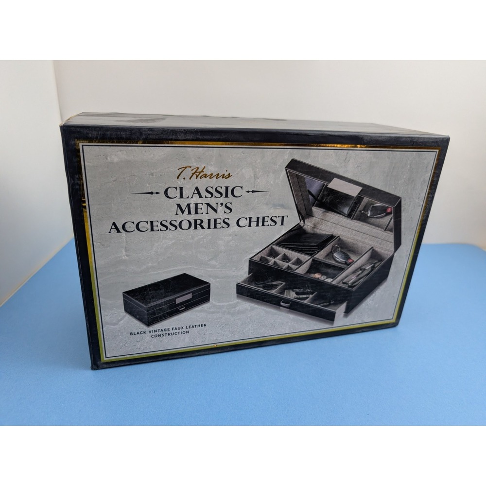 T. Harris Classic Mens Accessories Chest Watch Wallet Keys Storage Box Black NEW
